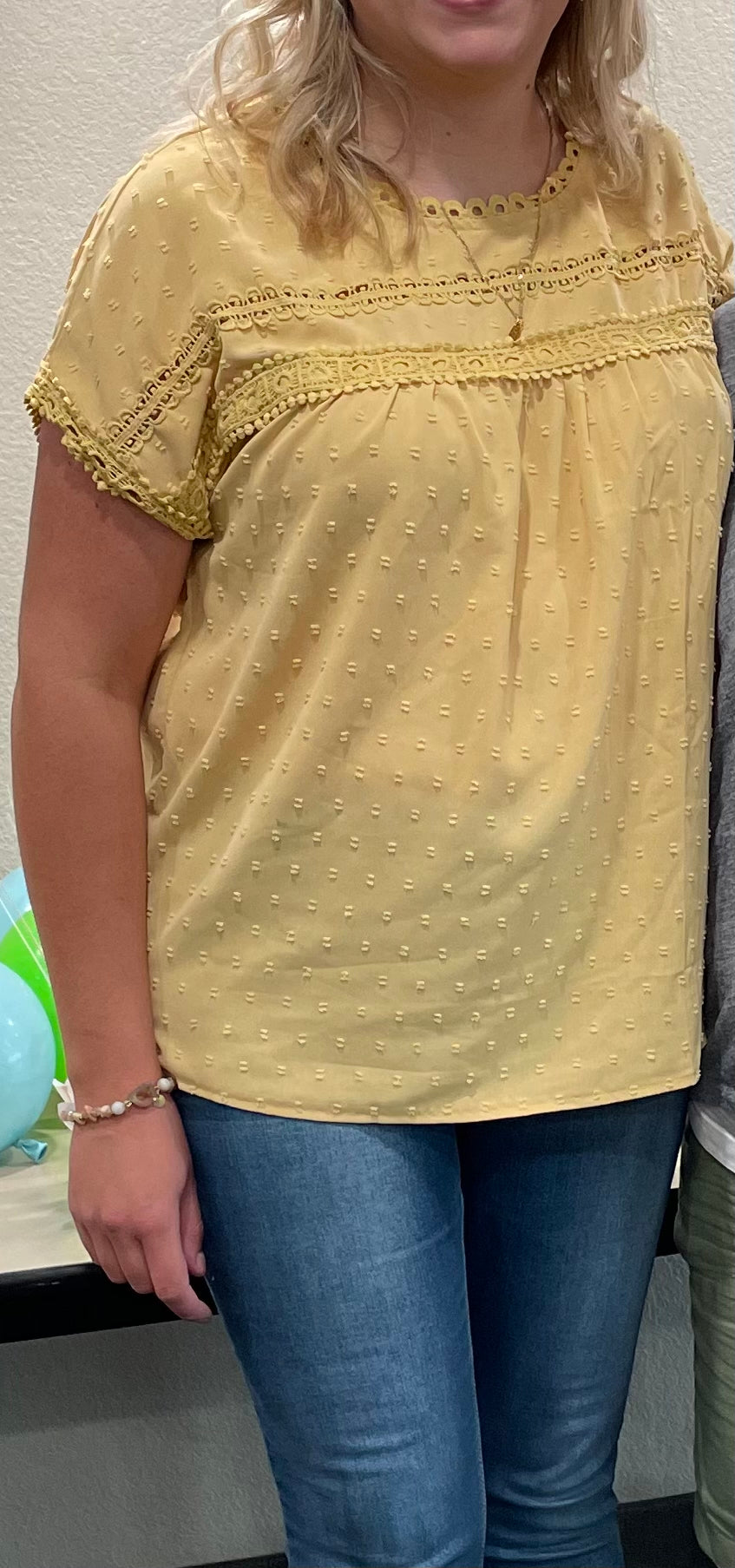 Swiss Dot Lace Splicing Top