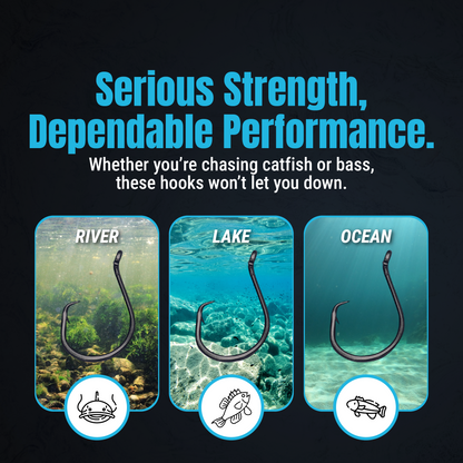 Reaction Tackle Heavyweight Catfish Circle Hooks - Offset Octopus Hooks (25 Pack) - New